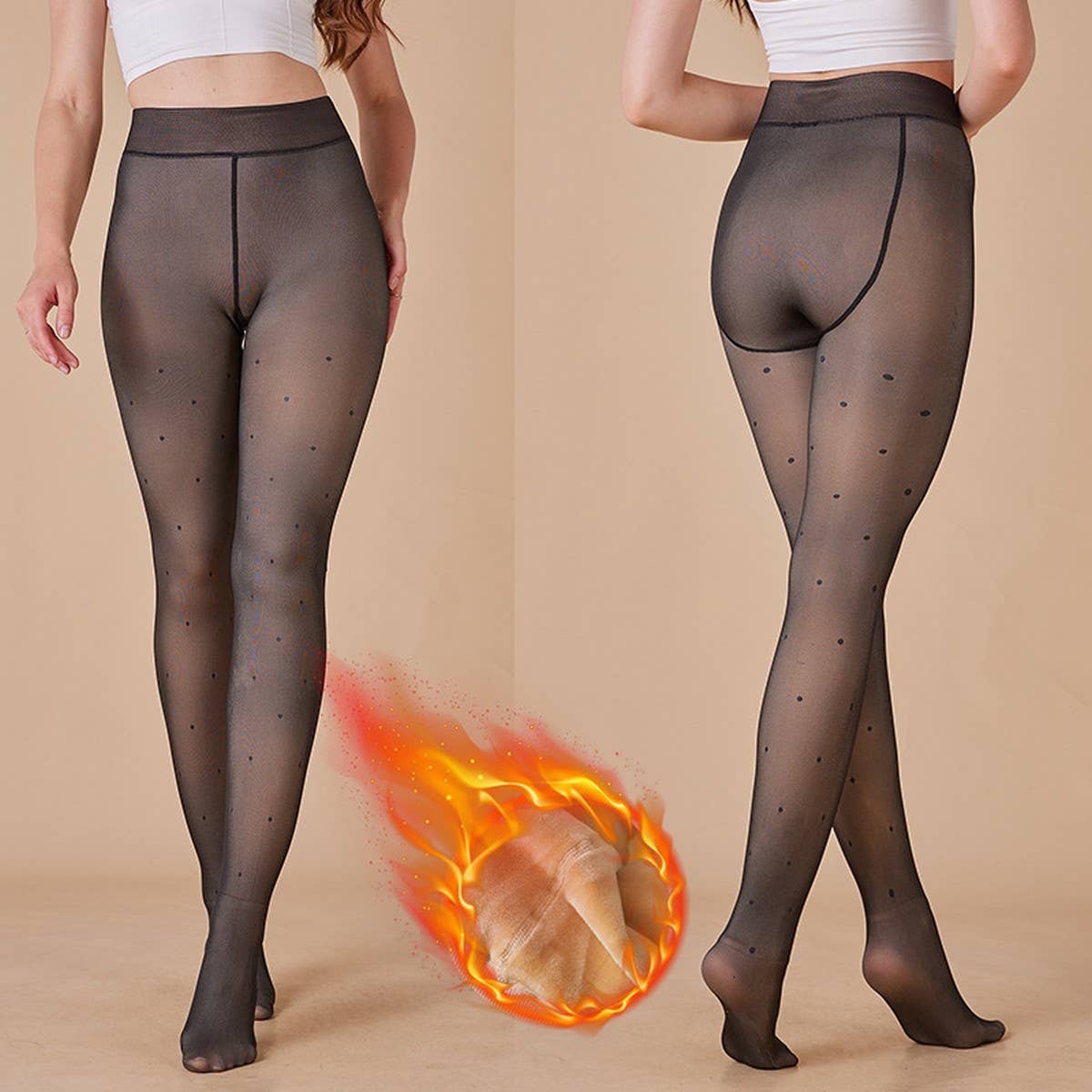 Plus Size Fleece Lined Black Sheer Leggings ??Warm_CWMM8974