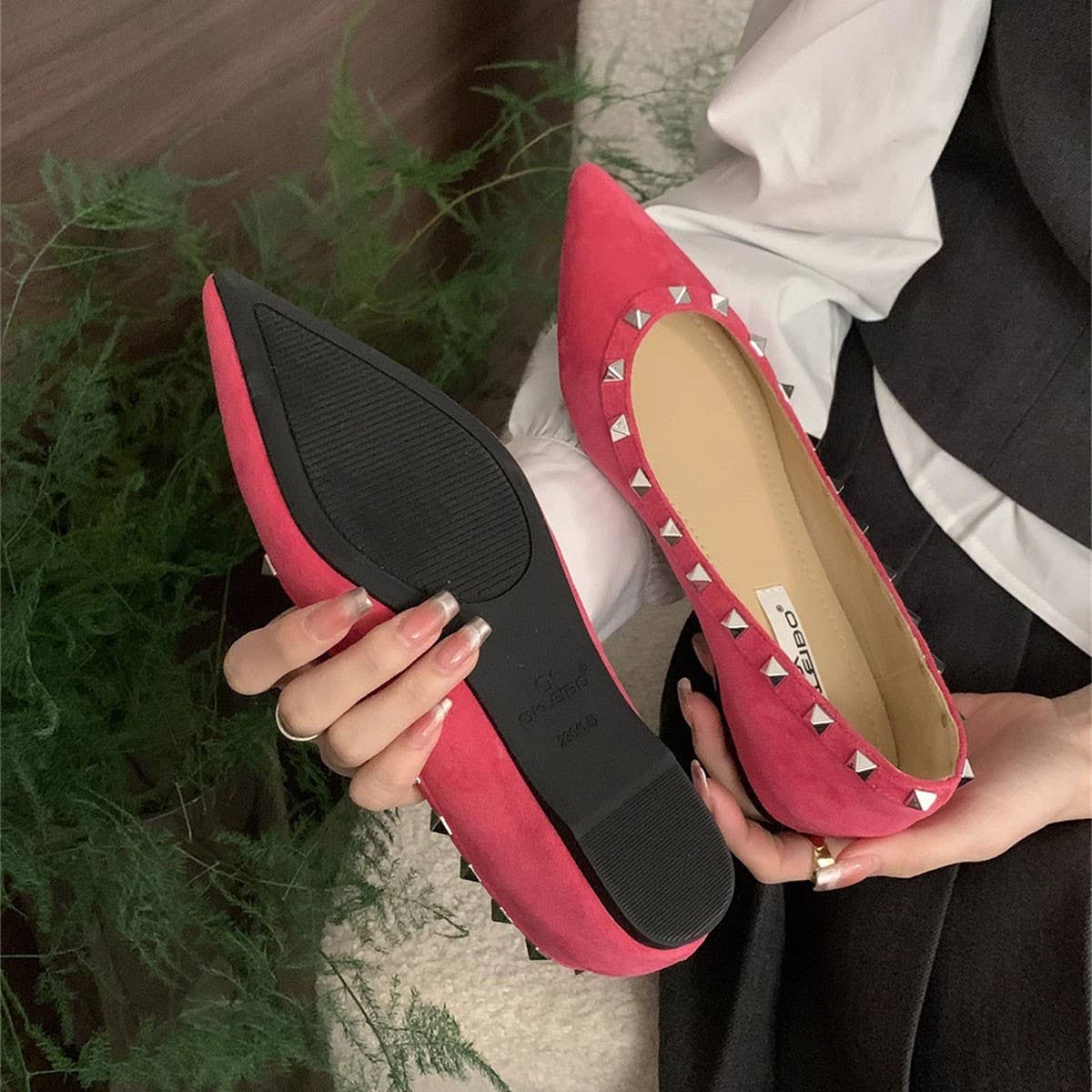 Wedge Pointed Studded Apricot Loafers