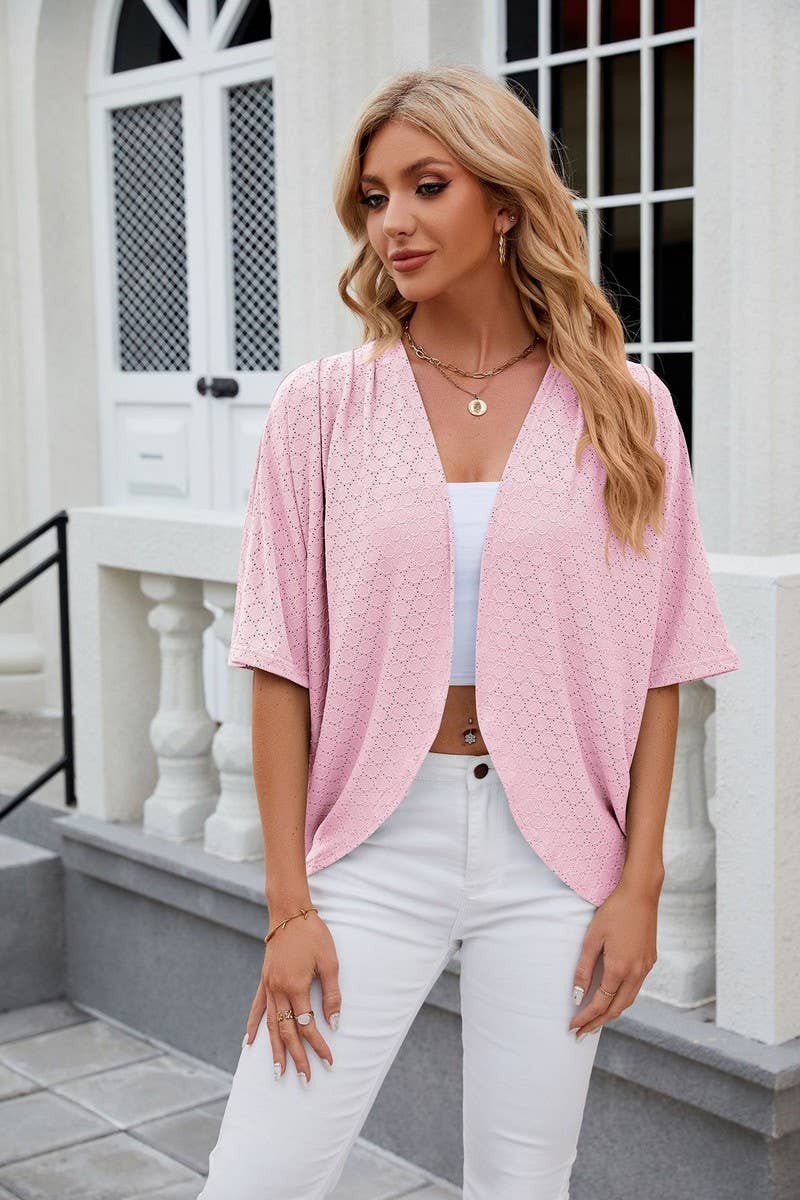 CWOCAS0023_Open Front Short Sleeve Knit Top