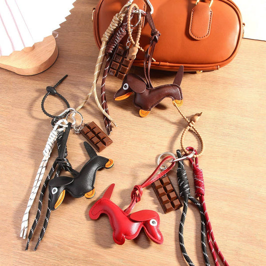 Retro Leather Dachshund Charm with Braided Strap_CWMM7550