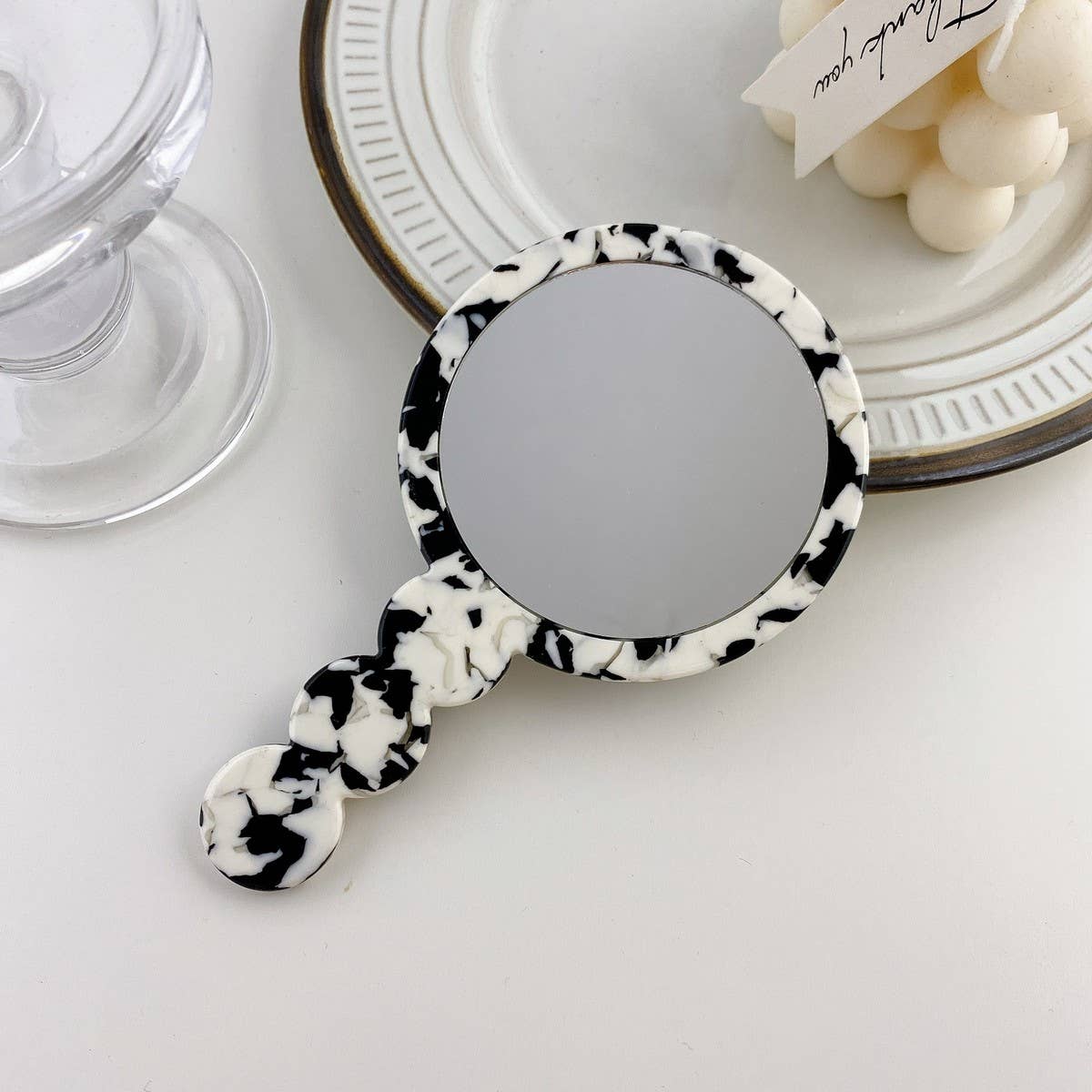 Geometric Acetate Handheld Mirror, Retro Design