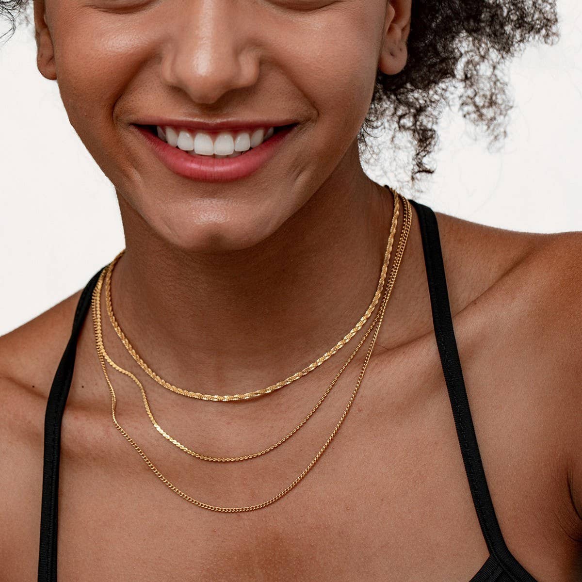 HERRINGBONE SNAKE BONE FIGARO GOLD NECKLACE