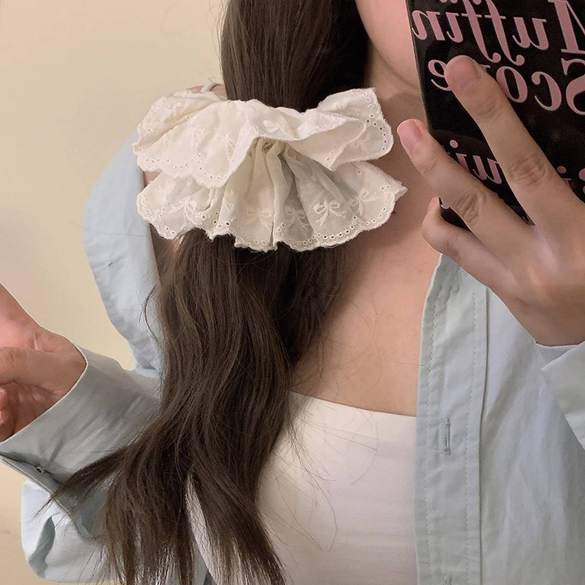 SWEET EMBROIDERED BOW LACE DOUBLE-LAYER HAIRBAND