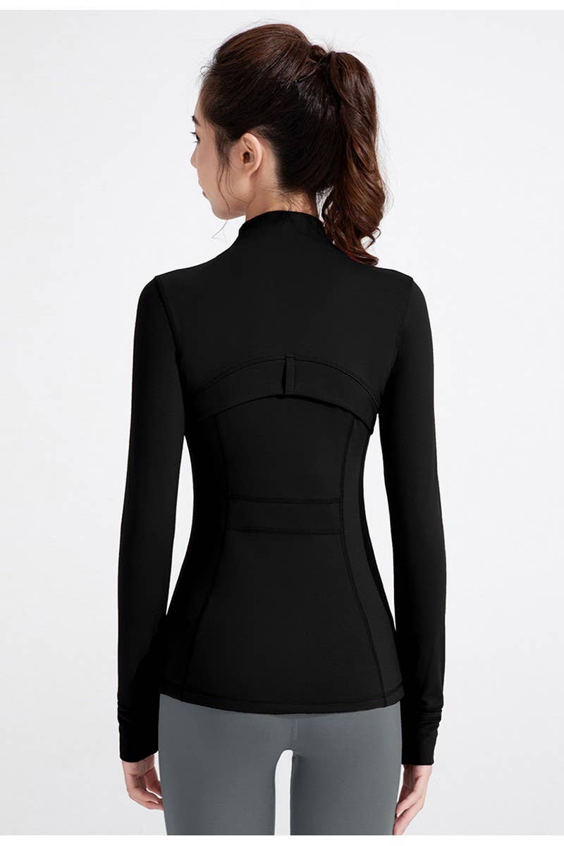 CWOCO1026_STAND COLLAR SPORTS LONG SLEEVE ZIP UP COAT