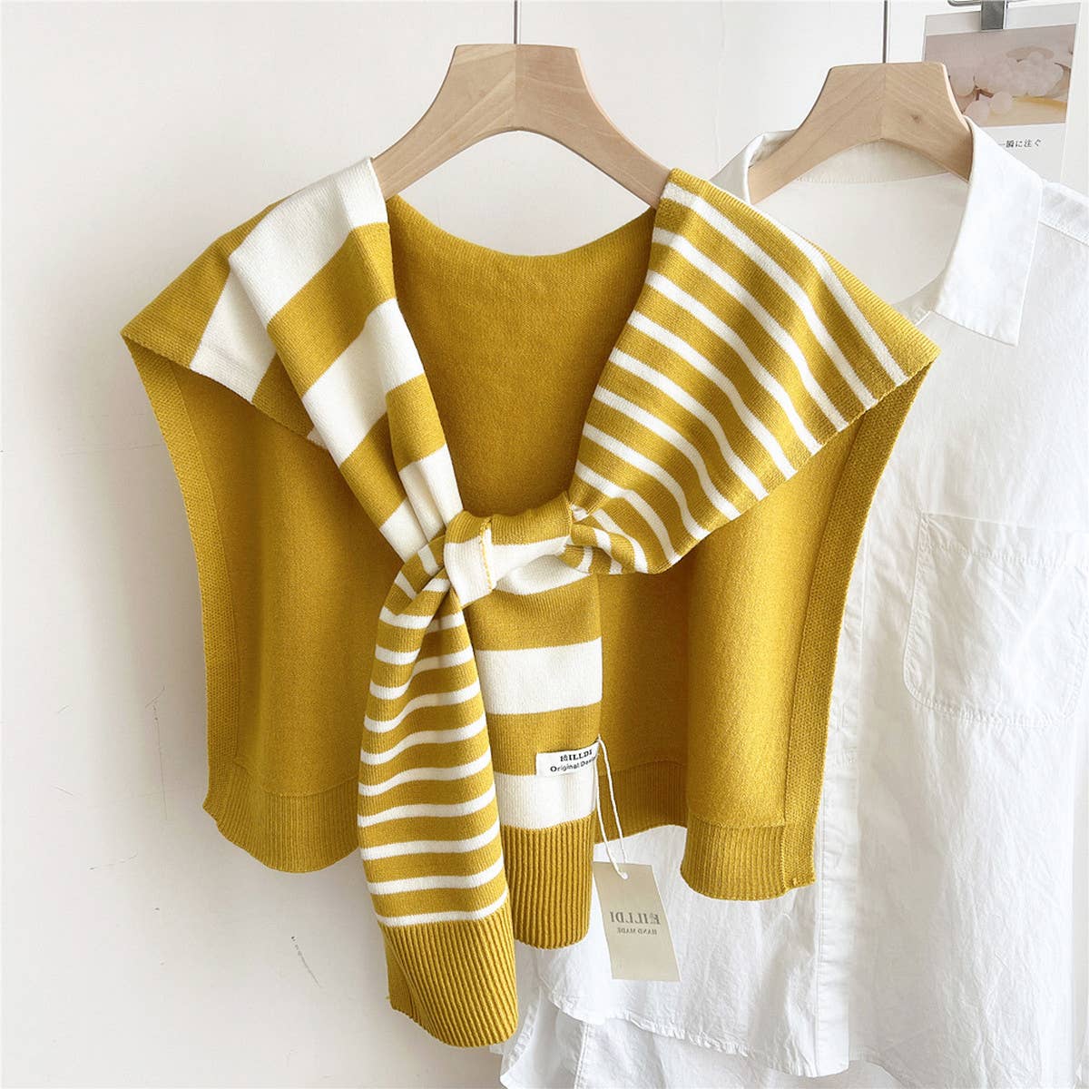 Striped Knit Shawl ??Neck & Shoulder Wrap_CWASC0843