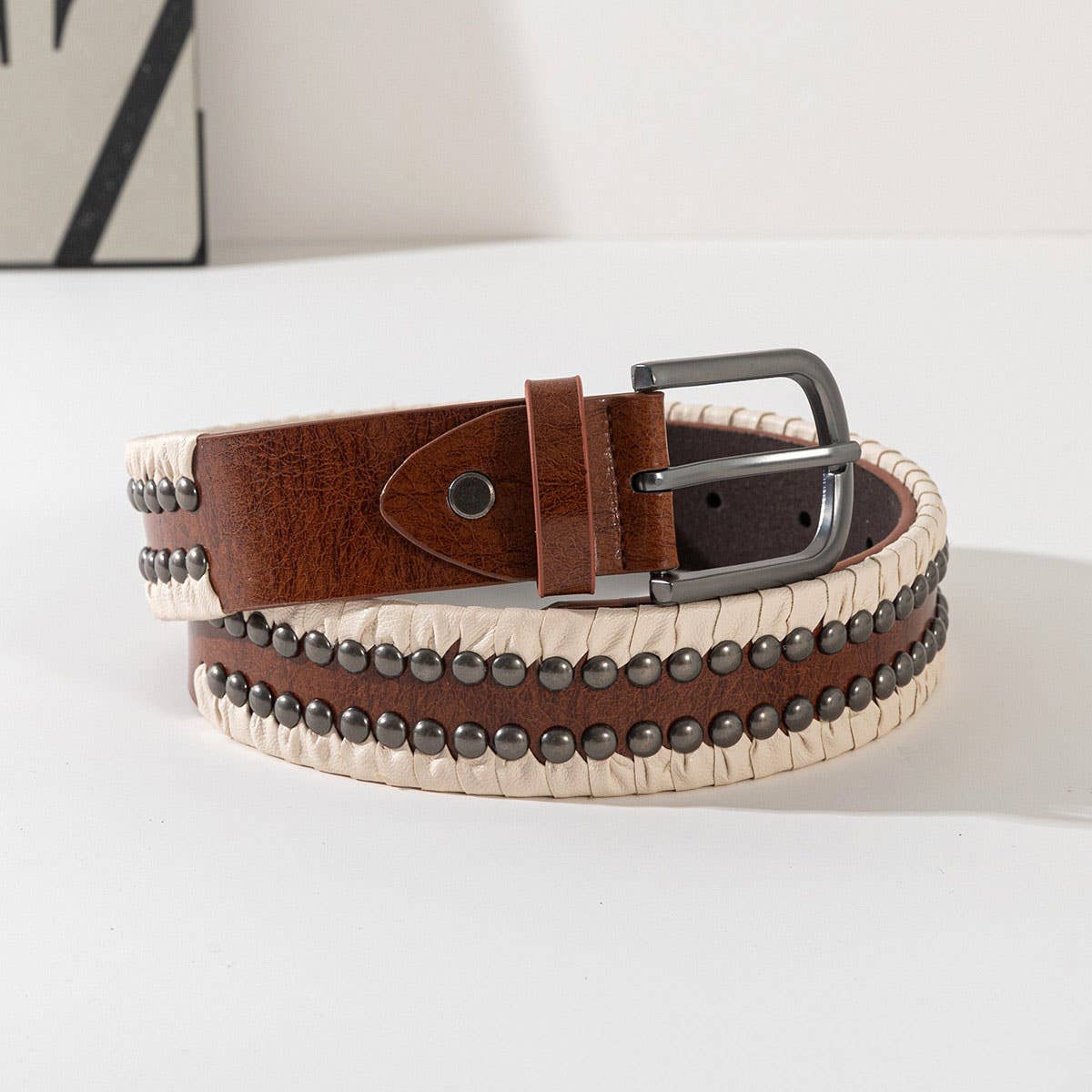 Vintage Punk Studded Pin Buckle Belt Unisex Jeans_CWABE1230