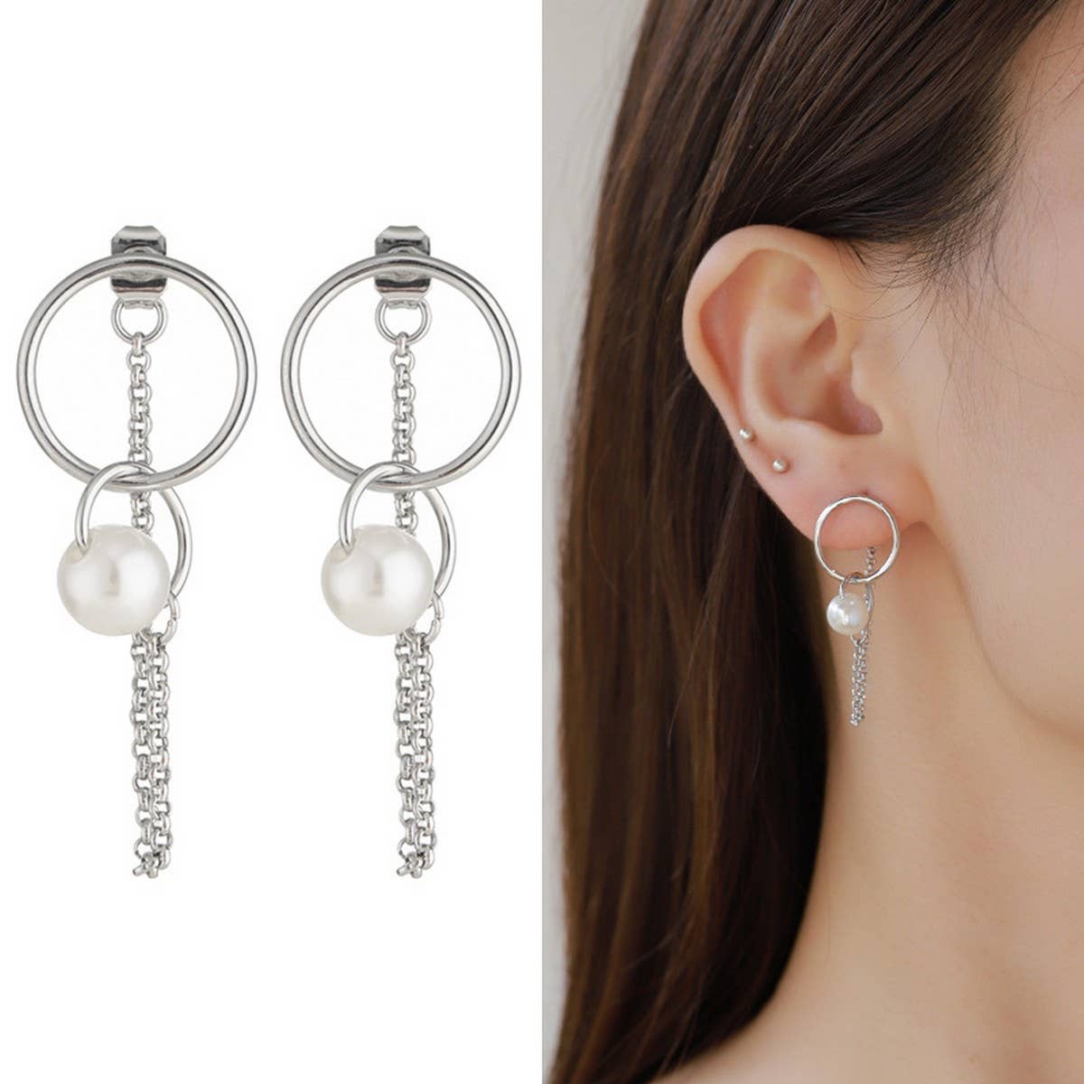 NEW CROSS PENDANT FASHION CHAIN PEARL EARRING SET