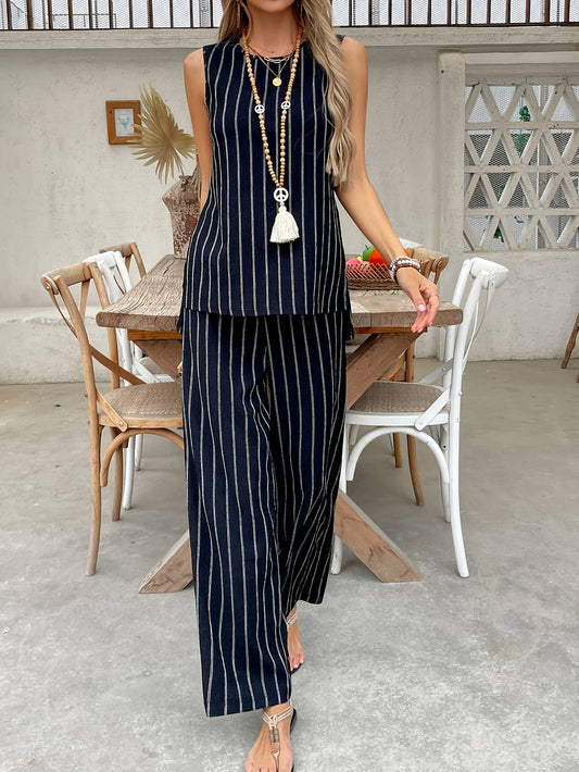 Striped tank top wide leg pants loose suit