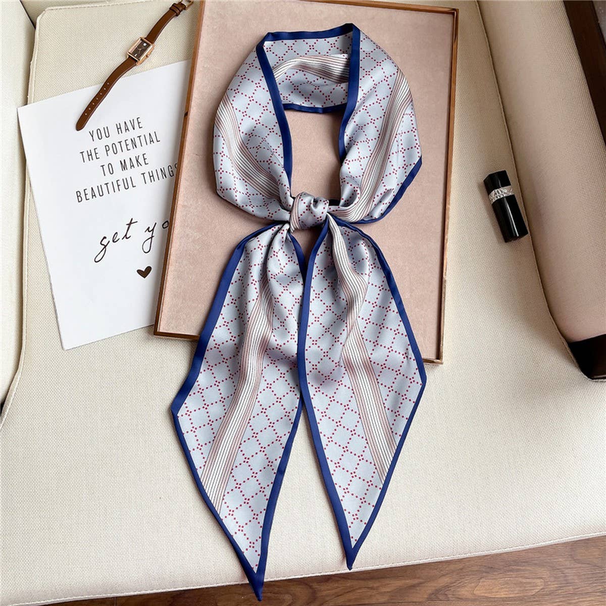 GEOMETRIC ALL-MATCH NARROW SILK HEAD SCARF