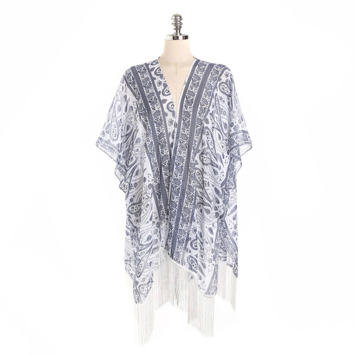 TASSEL PAISLEY PRINT OPEN FRONT KIMONO CARDIGAN