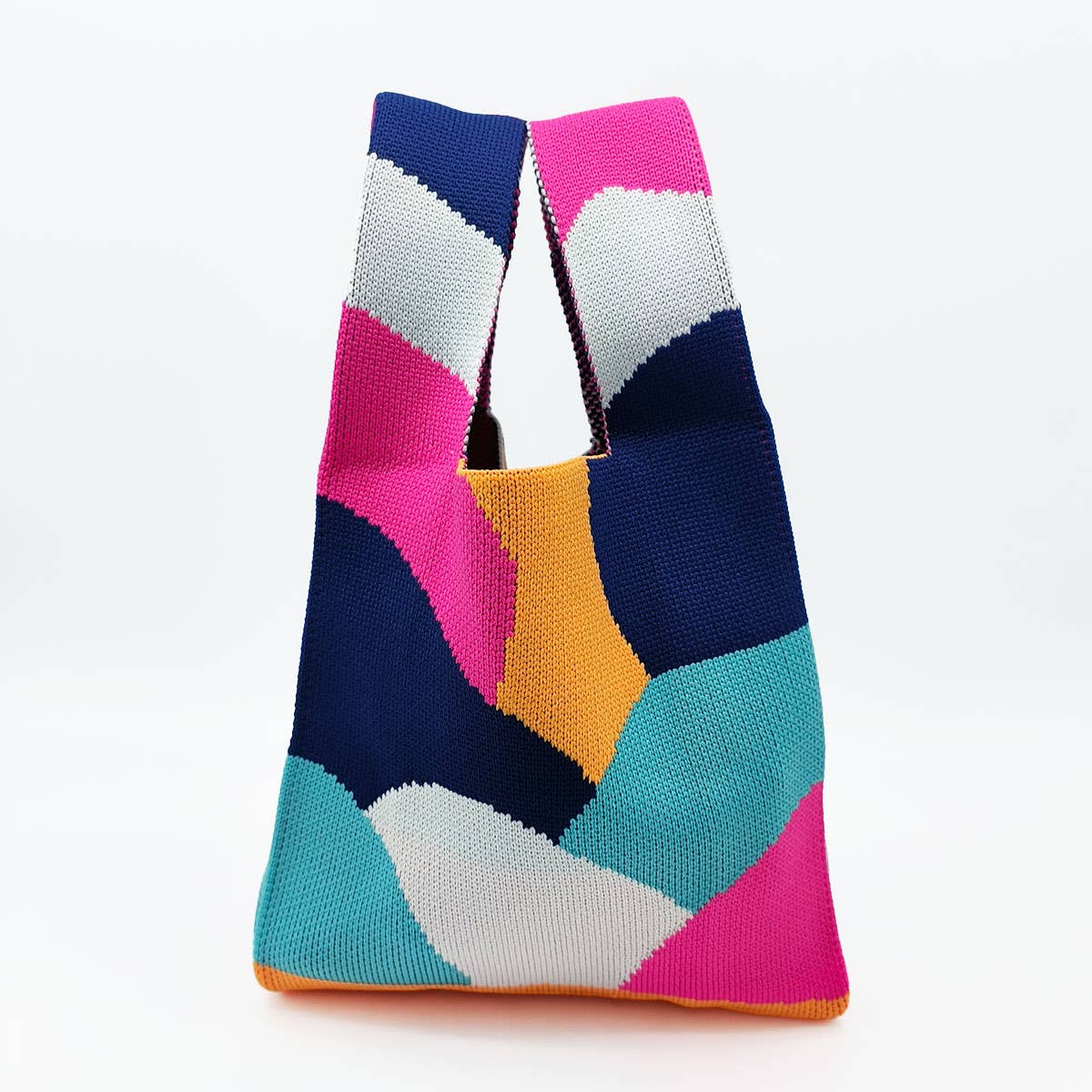 COLOR BLOCK POLKA DOT KNITTED SHOULDER TOTE BAG_CWAB1500