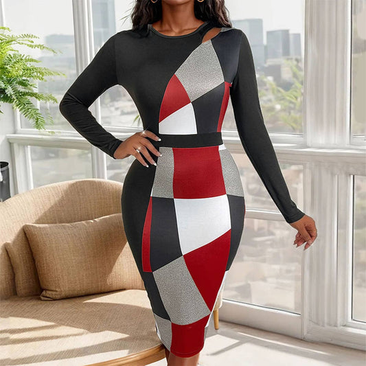SLIM COMMUTER GEOMETRIC PRINT DRESS