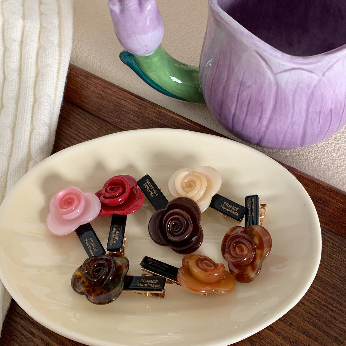 CWAHA07737_KOREAN ROSE FLOWER ACETATE HAIR CLIP FOR GIRLS