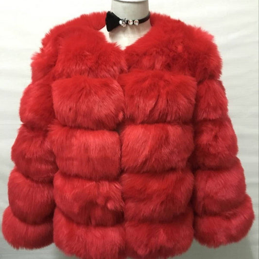 Women's Short Faux Fur Jacket Long Sleeve