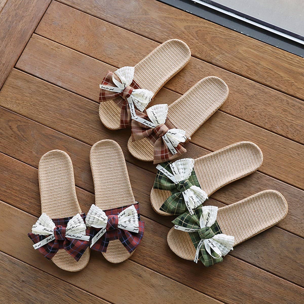 Fashion Linen Bow Slippers with Thick Sole_CWSHF0183