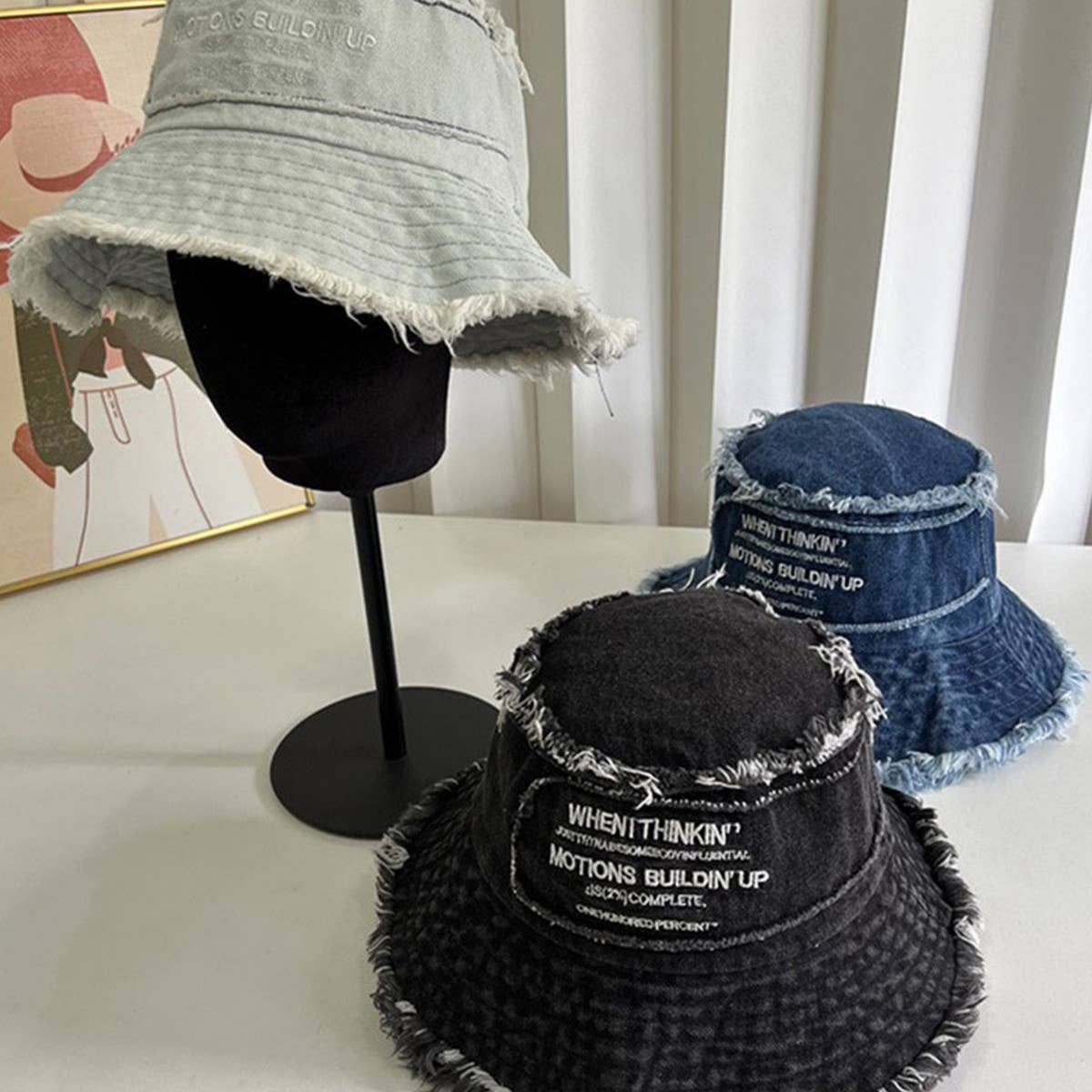 ALL-MATCH WASHED LETTER EMBROIDERED BUCKET HAT_CWAB2850