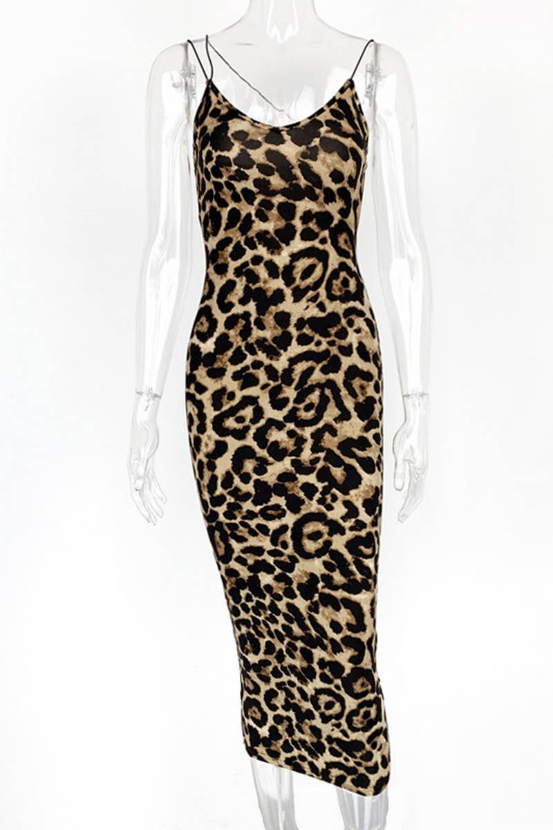 CWDMD4921_V-NECK OPEN BACK LEOPARD PRINT SUSPENDER DRESS