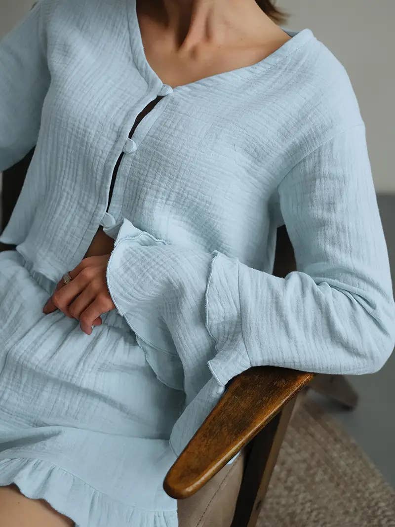 Loose ruffled thin long-sleeved and short suit