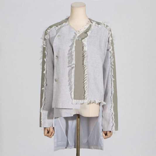Fashionable Fringe Hem Blazer ? Colorblock Style