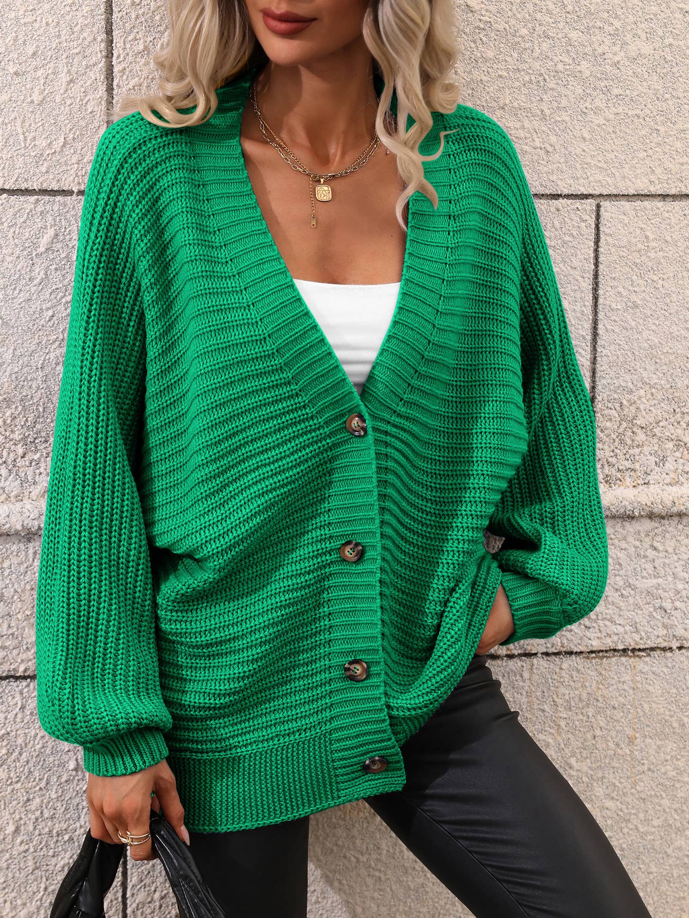 Solid color knit cardigan loose sweater