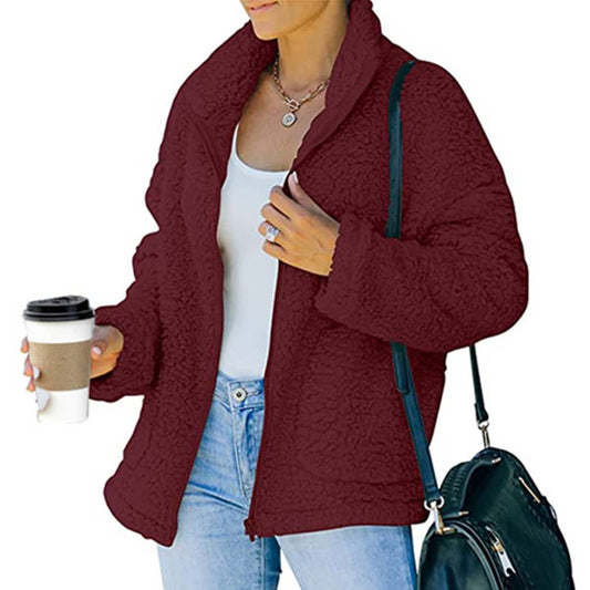 DOUBLE-SIDED PLUSH POCKET ZIPPER JACKET