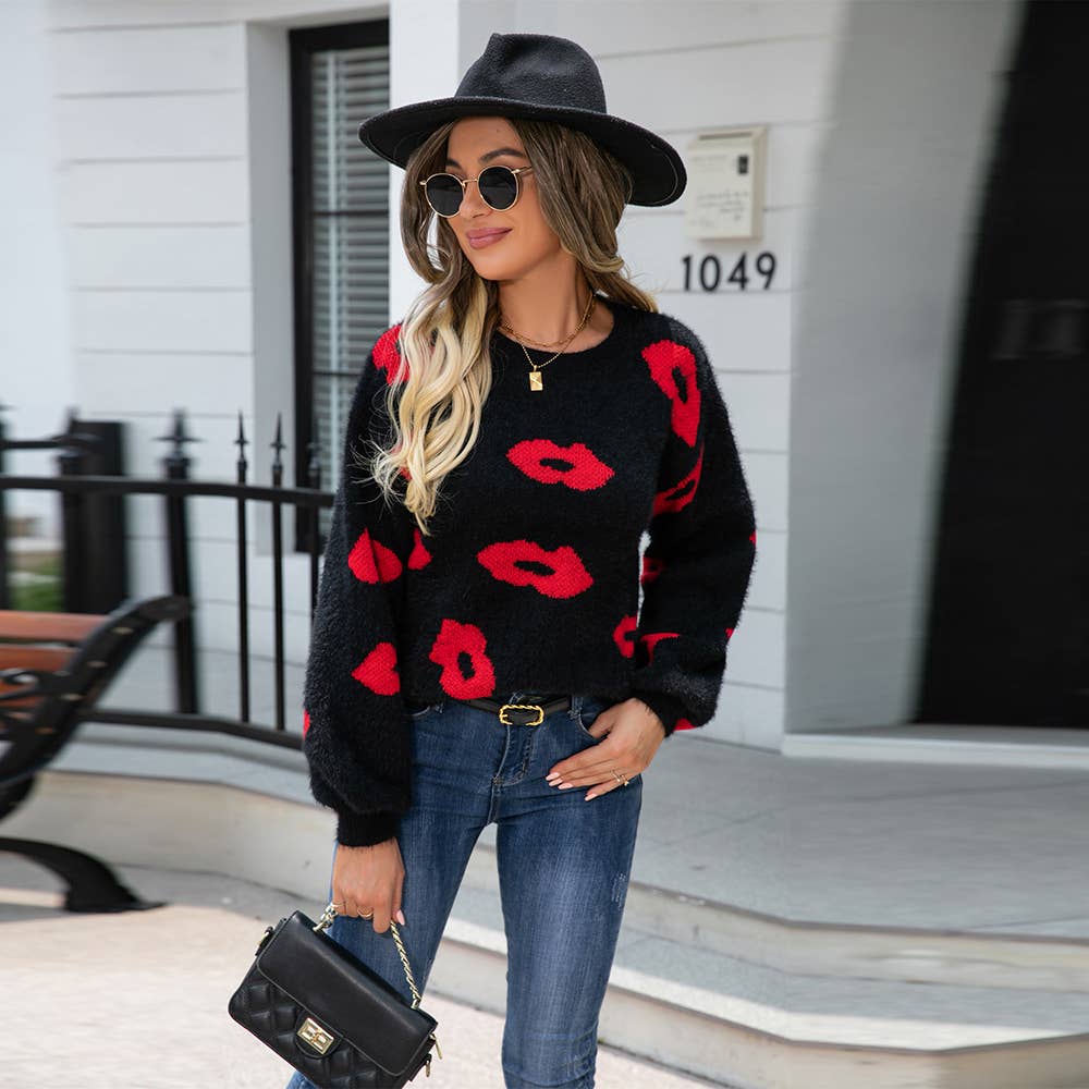 LIPS VALENTINE'S DAY SWEATER CREW NECK PULLOVER