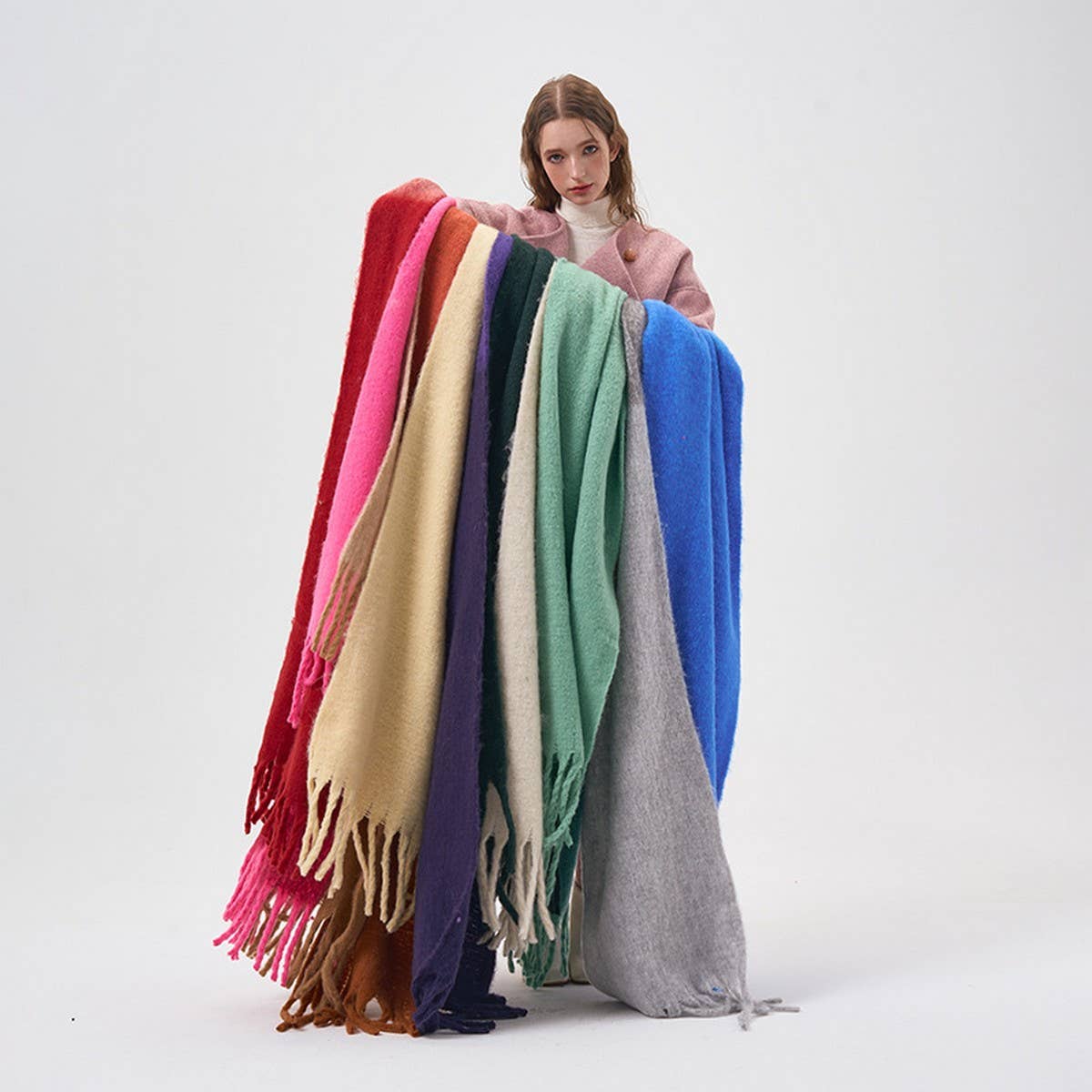 Colorblock Faux Cashmere Long Scarf for Winter