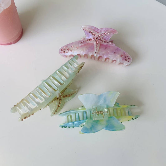 Starfish Rhinestone Hair Claw Luxe Acetate Clip_CWAHA2157