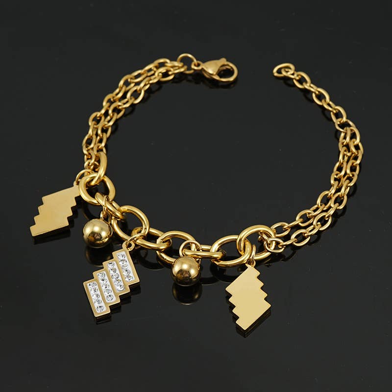 Stainless steel geometric diamond set fashion bracelet