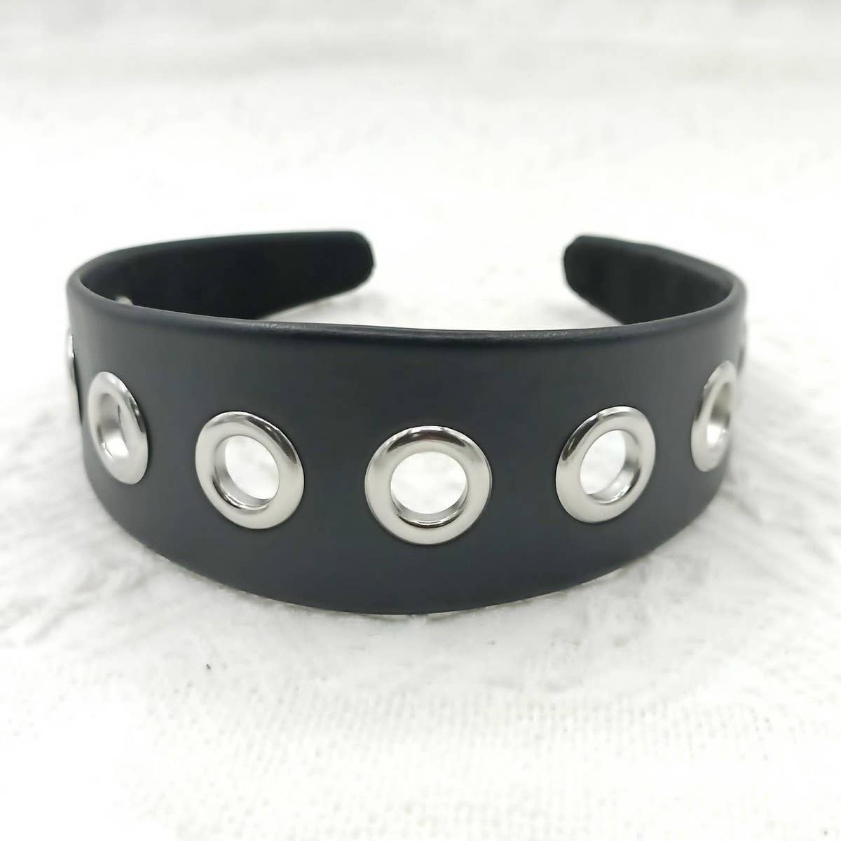 Elegant Punk Wide PU Headband with Large Studs