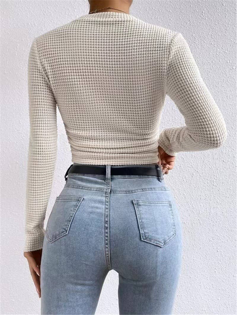 SEXY SLIM-FIT LONG-SLEEVED ROUND NECK T-SHIRT