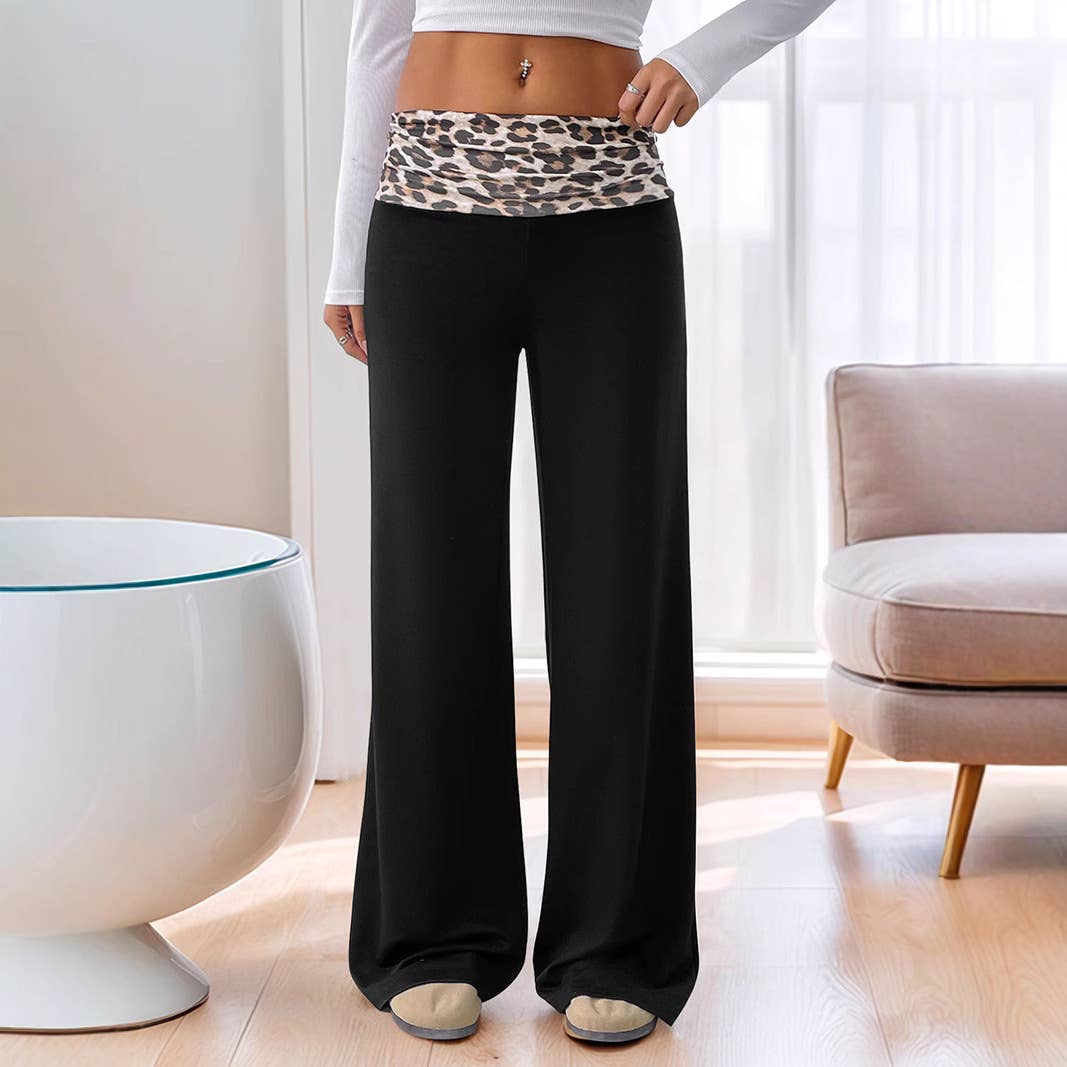 Casual leopard print patchwork wide-leg pants