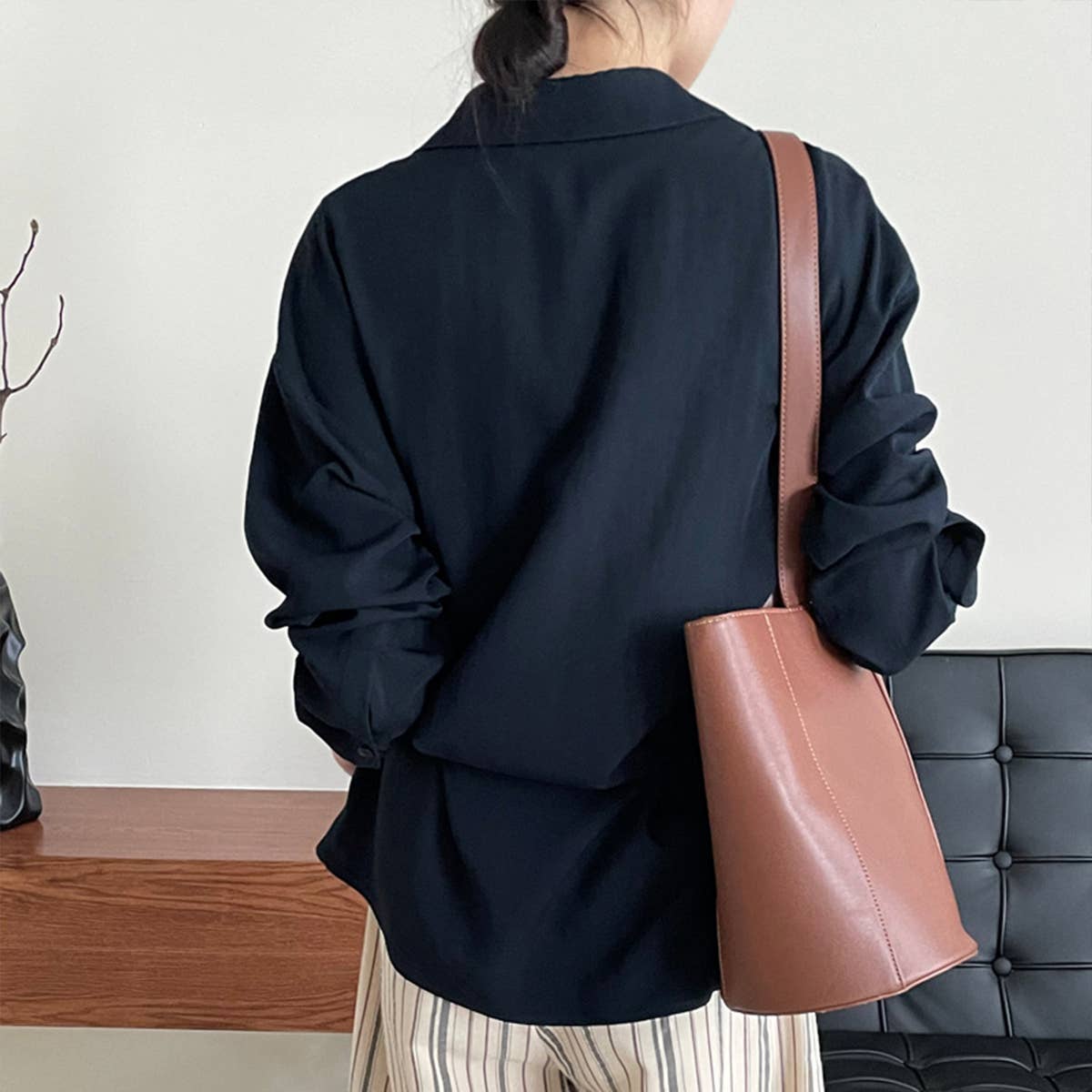 Design Twist At The Waist Adjustable French Shirt