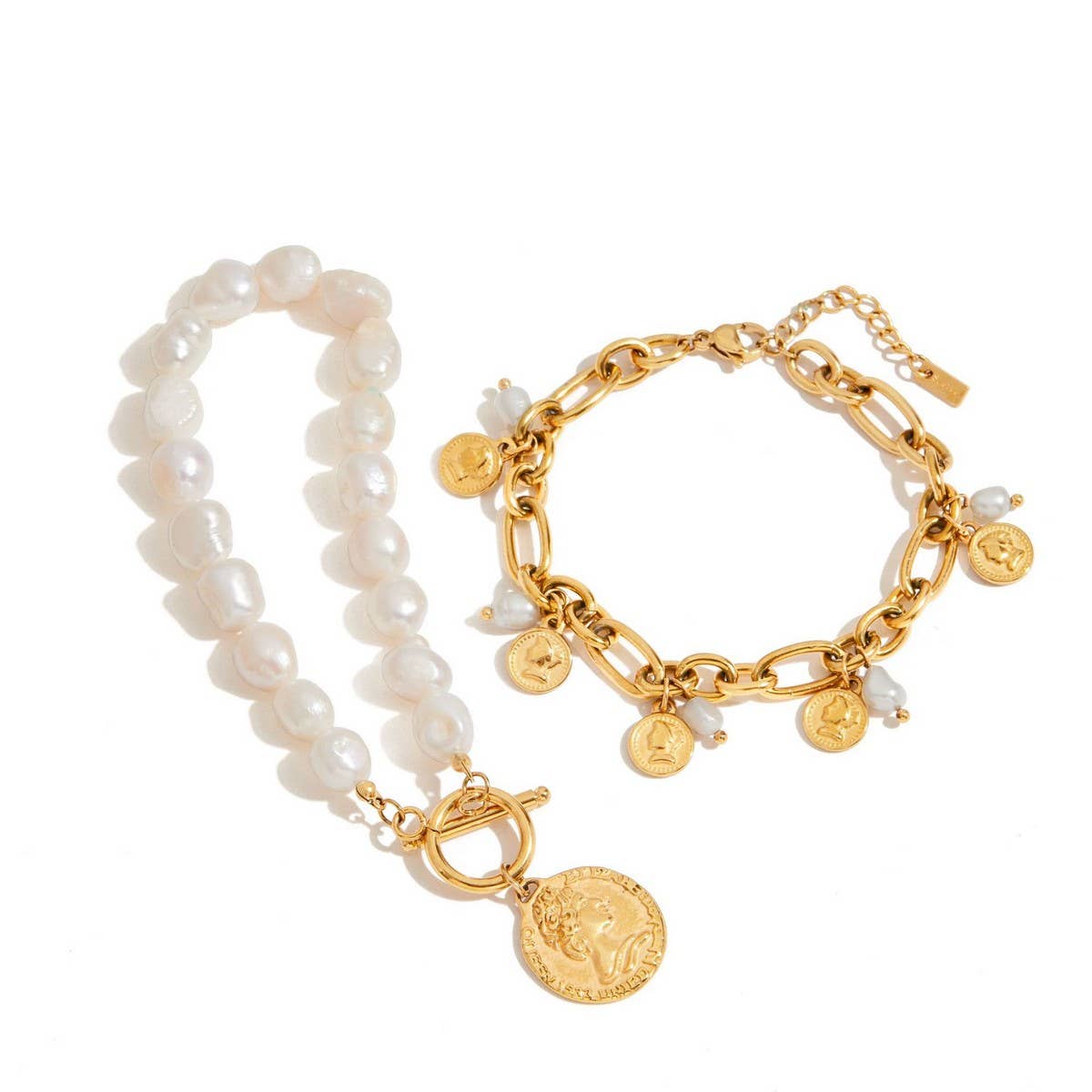 18K Gold Freshwater Pearl Bracelet, Chic Design_CWAJE4697
