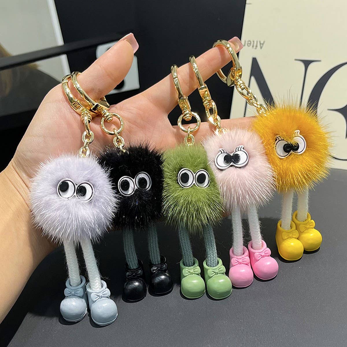 CUTE FUR BRIQUETTES CAR KEYCHAIN BAG PENDANT