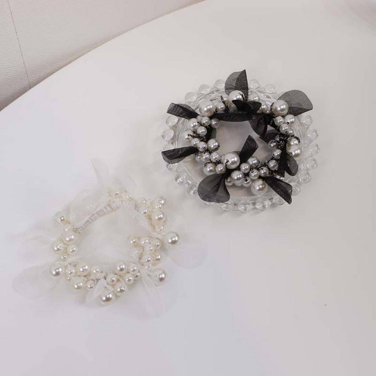 Elegant Lace Pearl Hair Tie Bun Ponytail Band