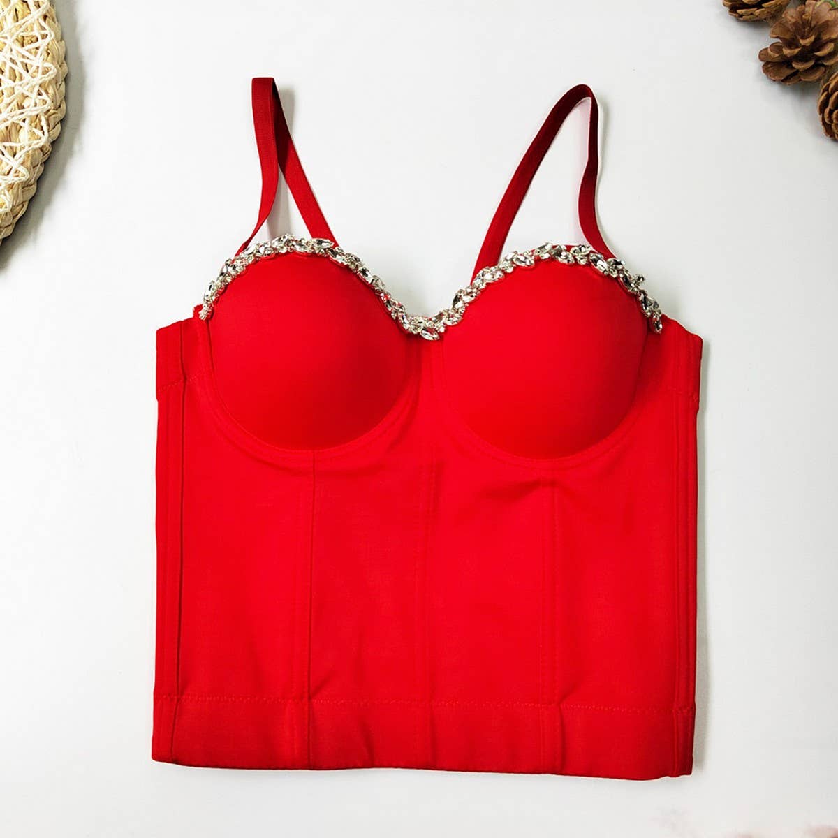 WAIST BRA WITH RHINESTONES HERRINGBONE BRA