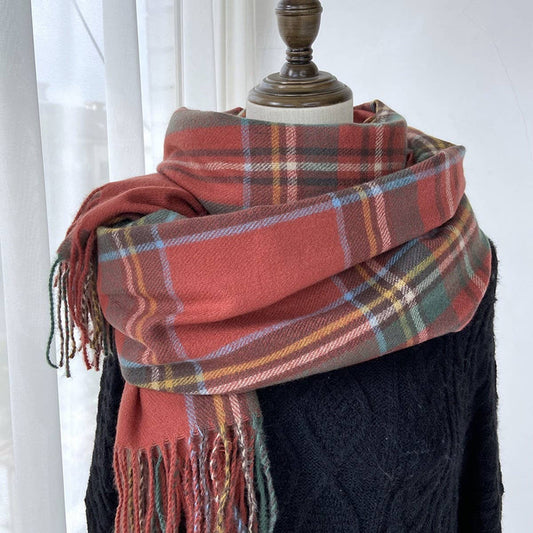 Plaid Winter Scarf-Vintage Tassel Shawl for Women_CWASC1473