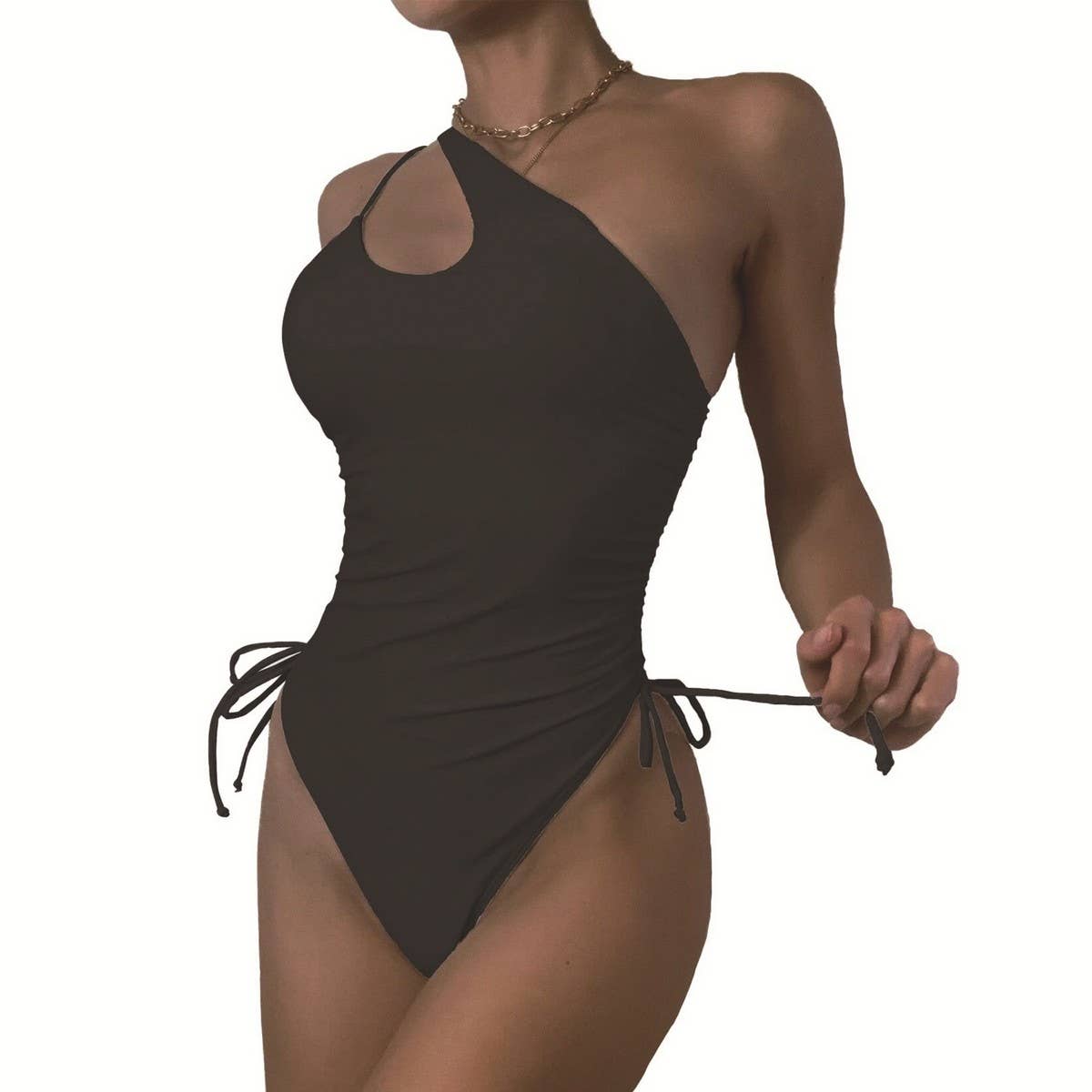 ONE-SHOULDER HOLLOW SLIM ONE-PIECE SWIMSUIT_CWMW0619