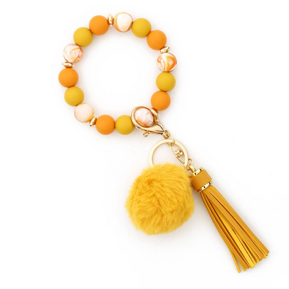 Pom-pom Tassel Keychain Silicone Bead Bracelet_CWAB5016