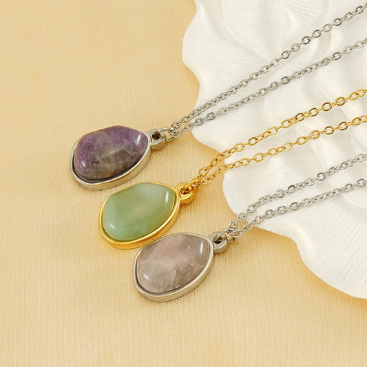 Irregular natural stone titanium steel clavicle chain