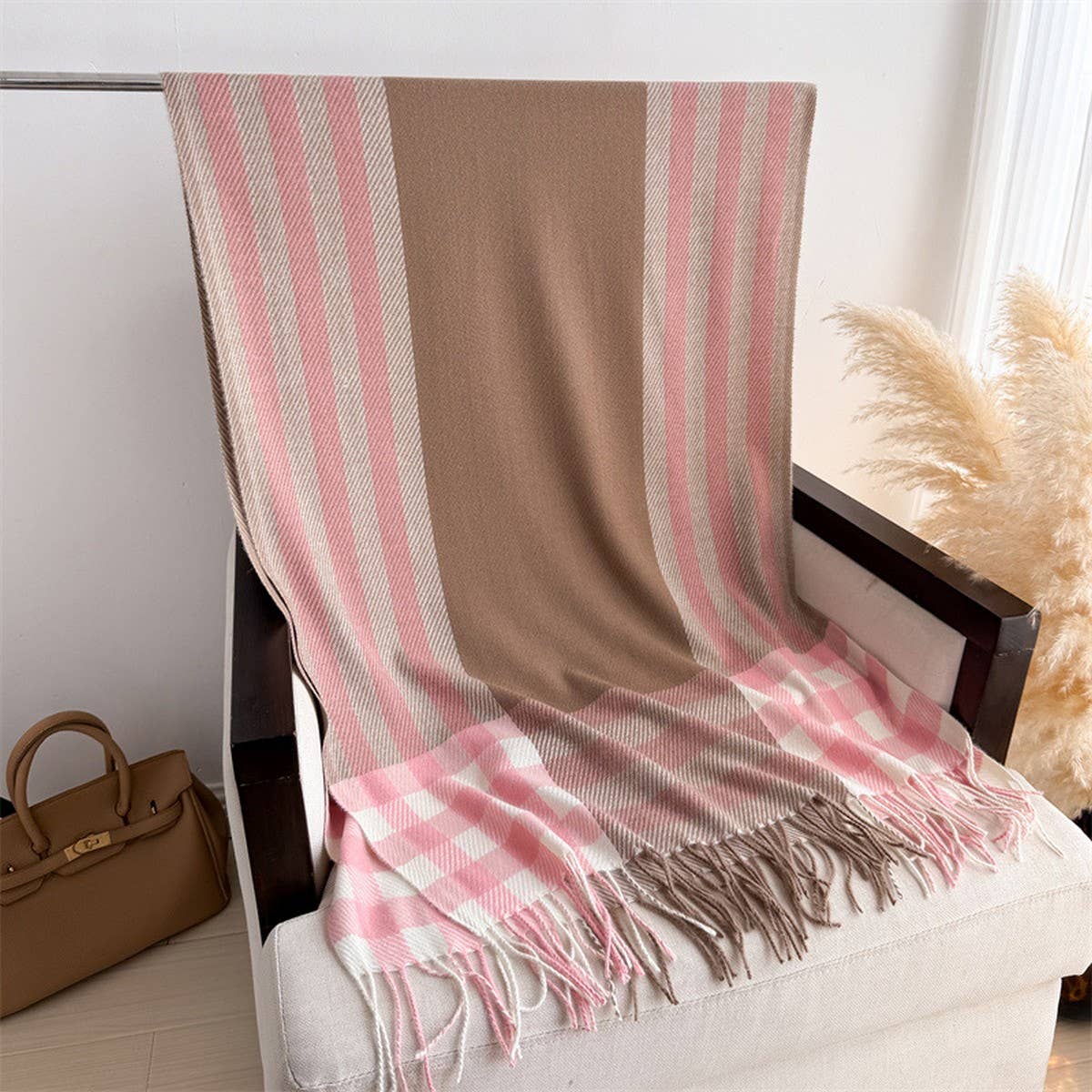 Modern Plaid Fringe Scarf with Luxe Texture