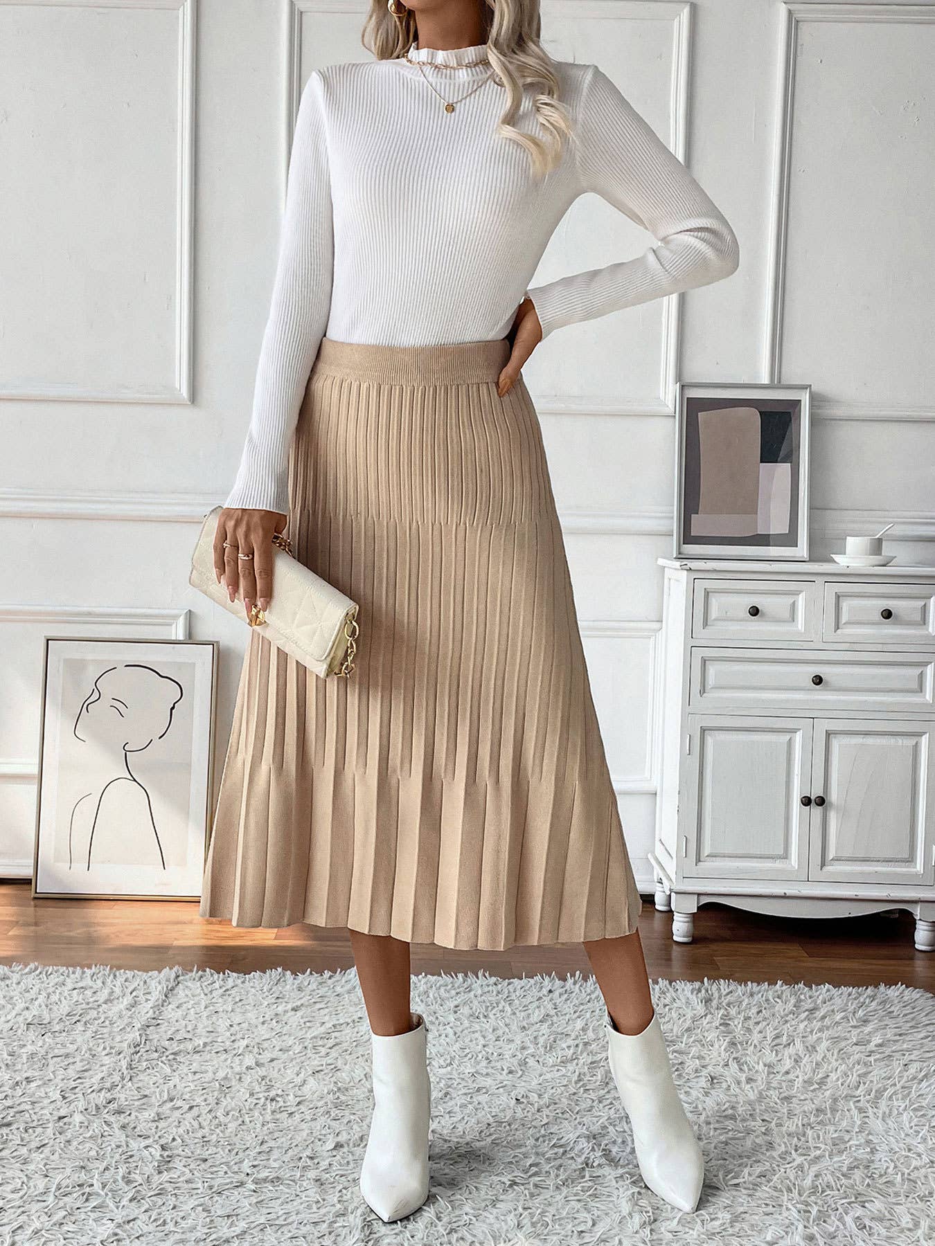 SOLID COLOR PLEATED SKIRT WITH PLEATED SKIRT