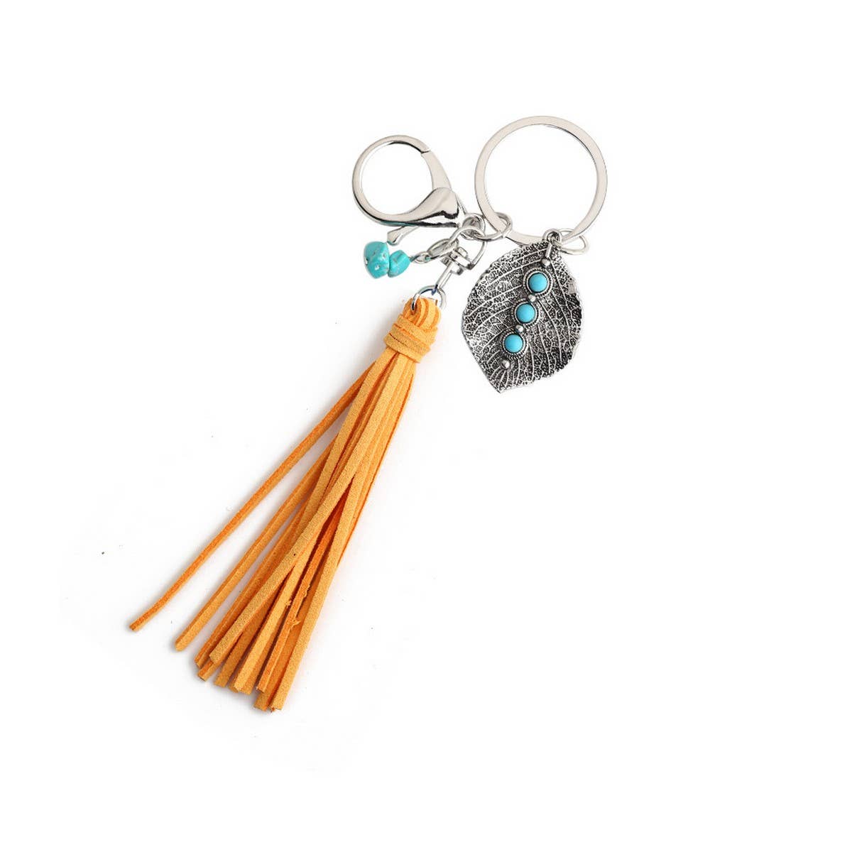 Bohemian Alloy Leaf Turquoise Keychain_CWMM6867
