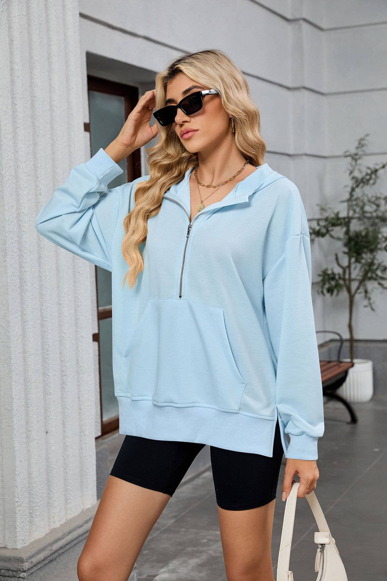 Hooded baggy long-sleeved zipper pocket hoodie