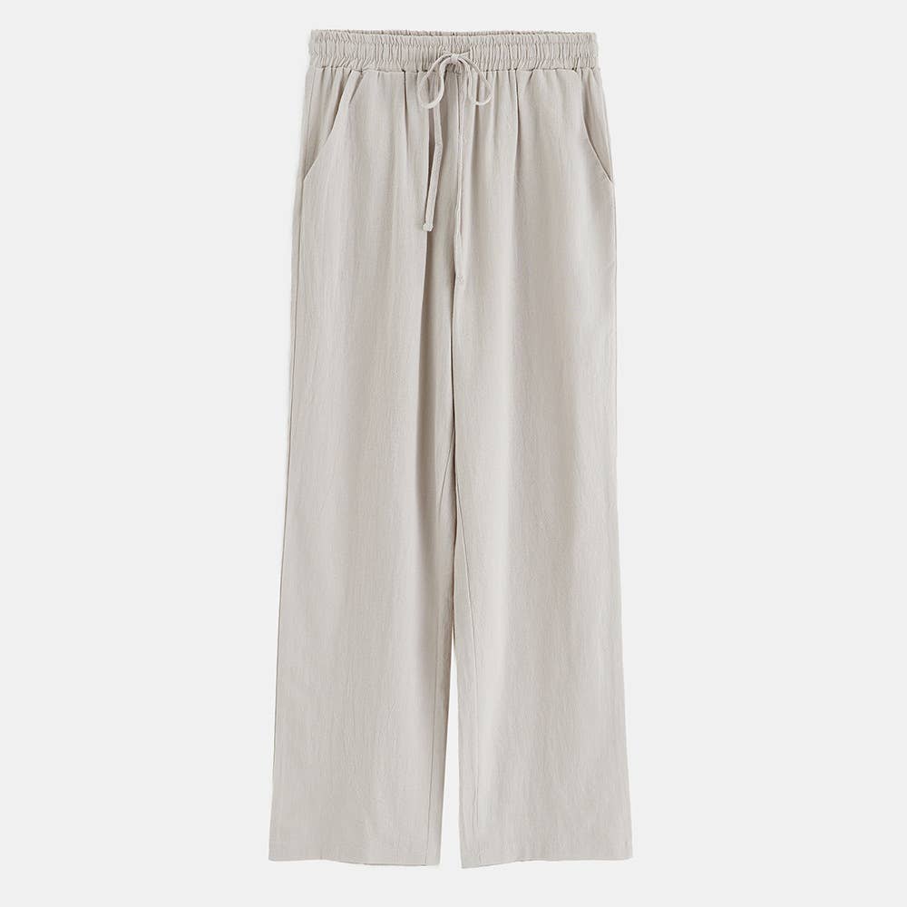 SOLID COLOR LACE-UP HIGH-WAISTED WIDE-LEG PANTS