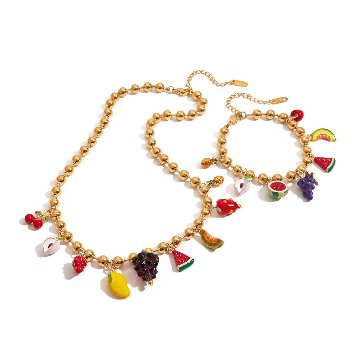 Elegant 18KGold StainlessSteel Fruit CharmBracelet