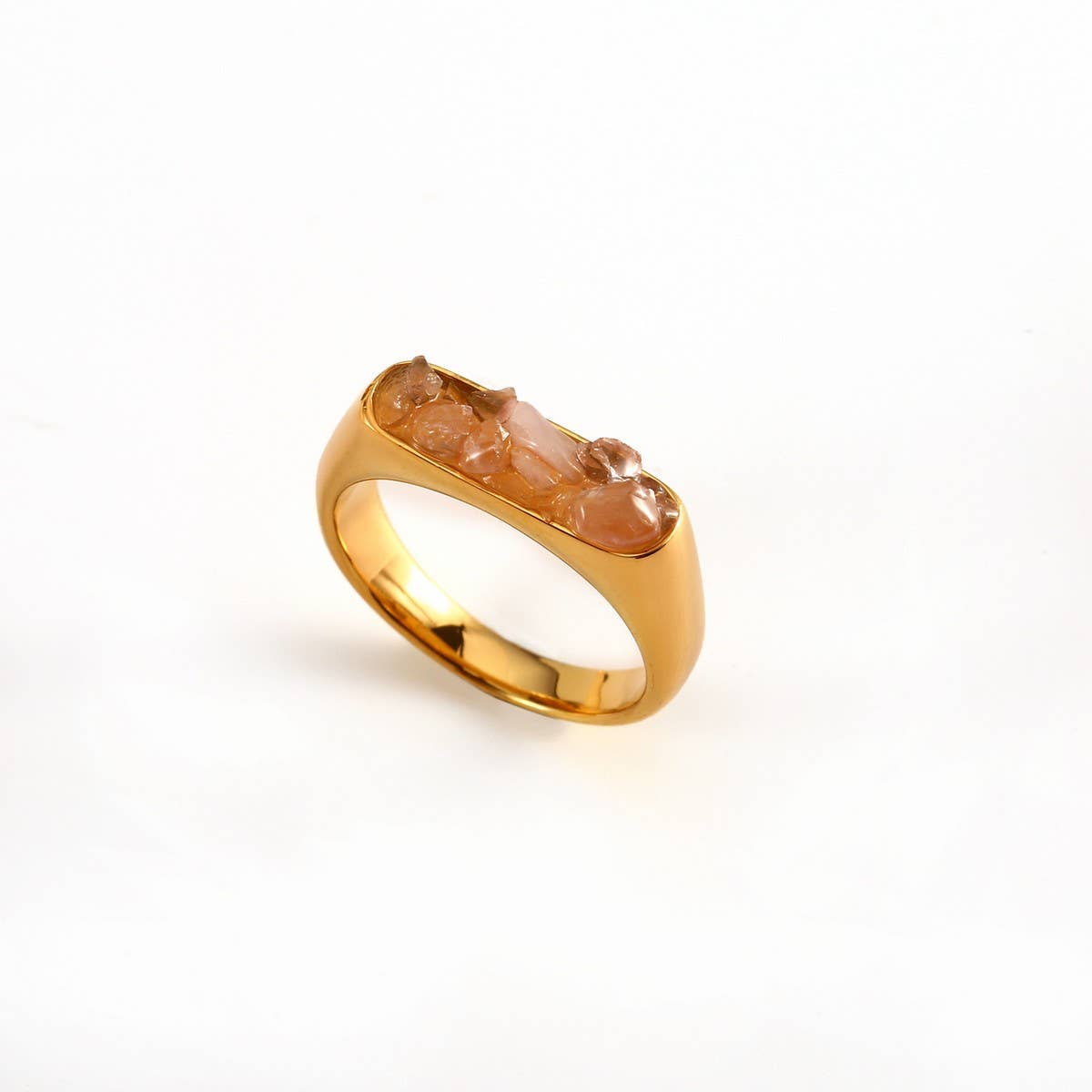 Designer 18K Steel Ring with Crushed Gemstone