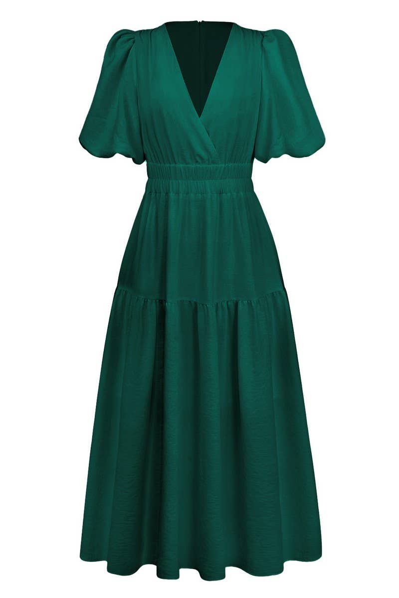 CWDMD6143_SUMMER HIGH-END DEEP V PUFF SLEEVE HOLIDAY DRESS