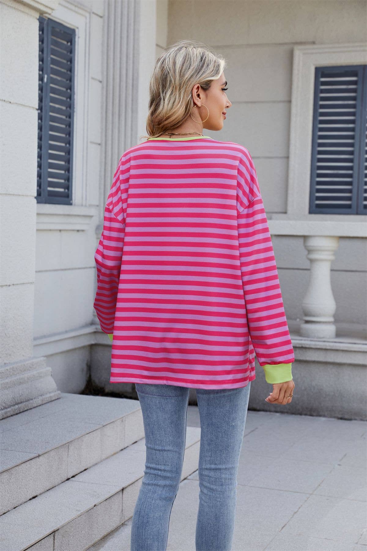 Striped V-neck fashion sexy lace-up sweatshirt